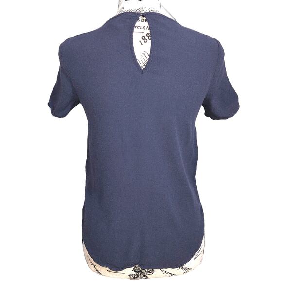 H&M SMALL/4 Round Hem Crew Neck Keyhole Back Short Sleeve Crepe Top Blouse Shirt - Picture 3 of 8